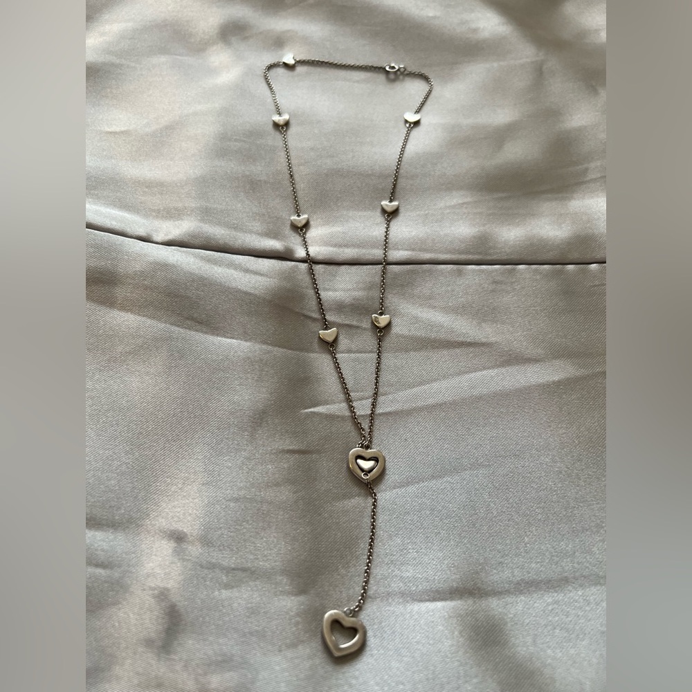 Tiffany & Co. Link lariat Heart Necklace Sterling Silver 925 Pendant with Box